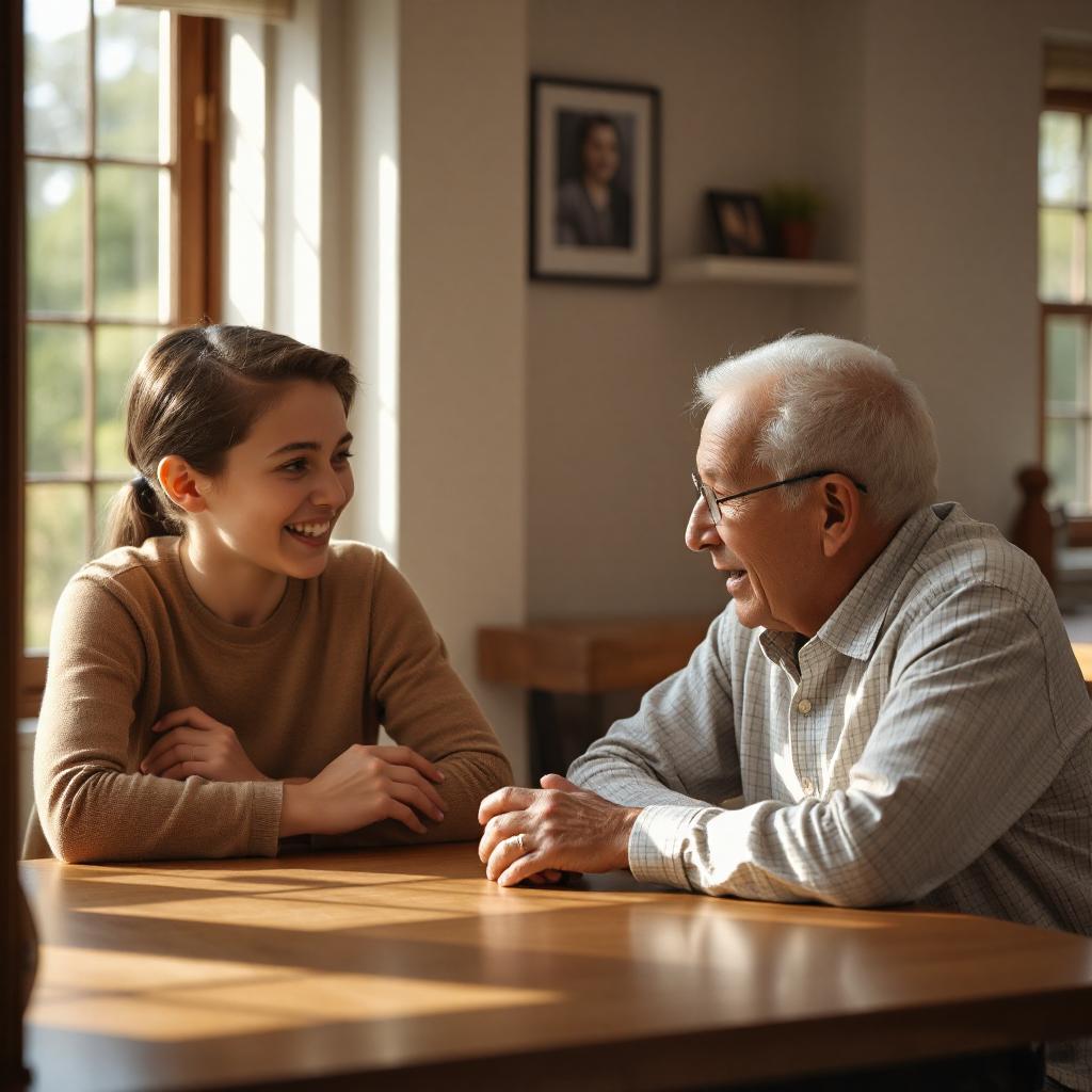 Senior having a discussion